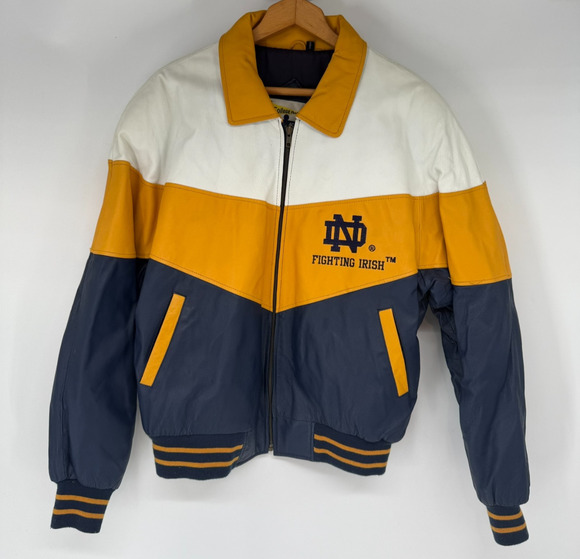 College Phase Other - VTG College Phase Varsity Jacket Mens L Yellow Notre Dame Fighting Irish Leather